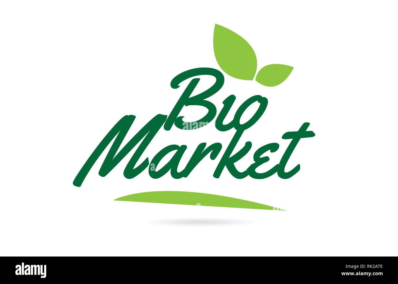 Home marche bio mot texte ecrit a la main pour typographie design en couleur verte avec des feuilles peut etre utilise pour un logo ou une icone rk2ate